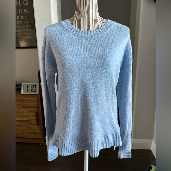 Jcrew sweater small blue long sleeve wool blend preppy ribbed wrist & collar - Picture 10 of 12